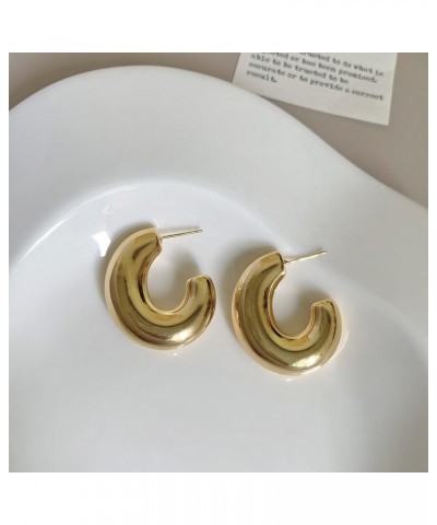 Chunky Gold Hoops Earrings Set for Woman Thick 14K Gold Plated Chunky Earrings for Women Open Hoops Earrings Hypoallergenic L...