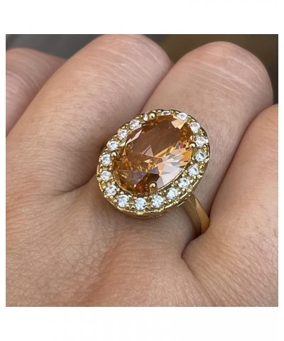 Huge Oval Shaped CZ Cubic Zircon Wedding Party Statement Champagne Ring Engagement Inspired Cocktails Morganite Yellow Gold P...