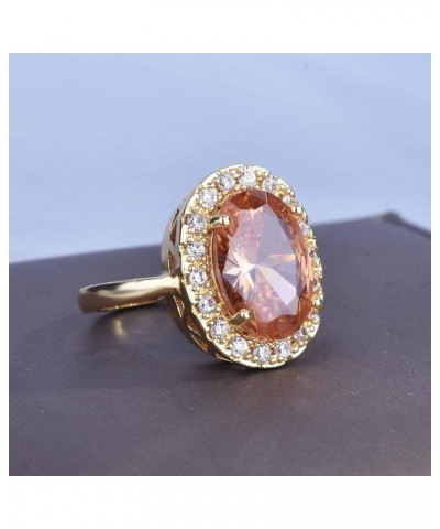 Huge Oval Shaped CZ Cubic Zircon Wedding Party Statement Champagne Ring Engagement Inspired Cocktails Morganite Yellow Gold P...