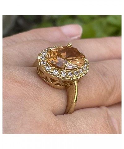 Huge Oval Shaped CZ Cubic Zircon Wedding Party Statement Champagne Ring Engagement Inspired Cocktails Morganite Yellow Gold P...