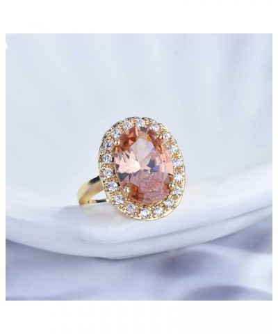 Huge Oval Shaped CZ Cubic Zircon Wedding Party Statement Champagne Ring Engagement Inspired Cocktails Morganite Yellow Gold P...