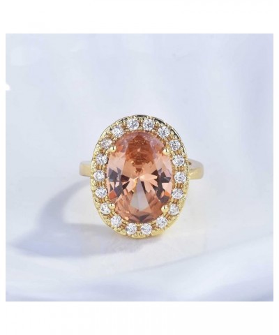 Huge Oval Shaped CZ Cubic Zircon Wedding Party Statement Champagne Ring Engagement Inspired Cocktails Morganite Yellow Gold P...