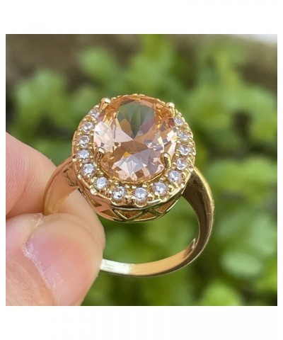 Huge Oval Shaped CZ Cubic Zircon Wedding Party Statement Champagne Ring Engagement Inspired Cocktails Morganite Yellow Gold P...