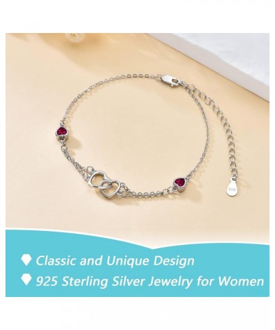 Anklet/Bracelet for Women Valentine's Day Gifts Sterling Silver Birthstone Jewelry Cubic Zirconia Double Heart Birthstone Ank...