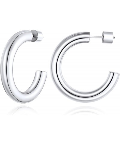 Hoop Earrings for Women, Lightweight Silver/Black/Gold Plated Chunky Open Hoop Earrings(30, 40, 60, 80mm) Silver-30mm $12.53 ...