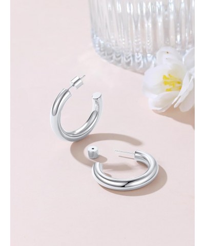 Hoop Earrings for Women, Lightweight Silver/Black/Gold Plated Chunky Open Hoop Earrings(30, 40, 60, 80mm) Silver-30mm $12.53 ...