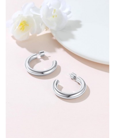 Hoop Earrings for Women, Lightweight Silver/Black/Gold Plated Chunky Open Hoop Earrings(30, 40, 60, 80mm) Silver-30mm $12.53 ...