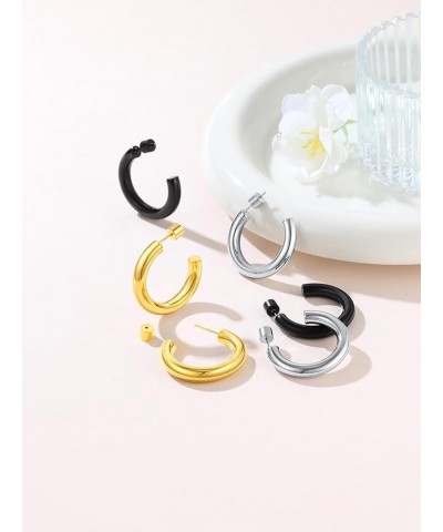 Hoop Earrings for Women, Lightweight Silver/Black/Gold Plated Chunky Open Hoop Earrings(30, 40, 60, 80mm) Silver-30mm $12.53 ...