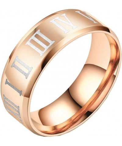 Unisex Stainless Steel Jewelry 8MM Classic Roman Numerals Couple Ring Wedding Band Rose Gold $6.99 Rings