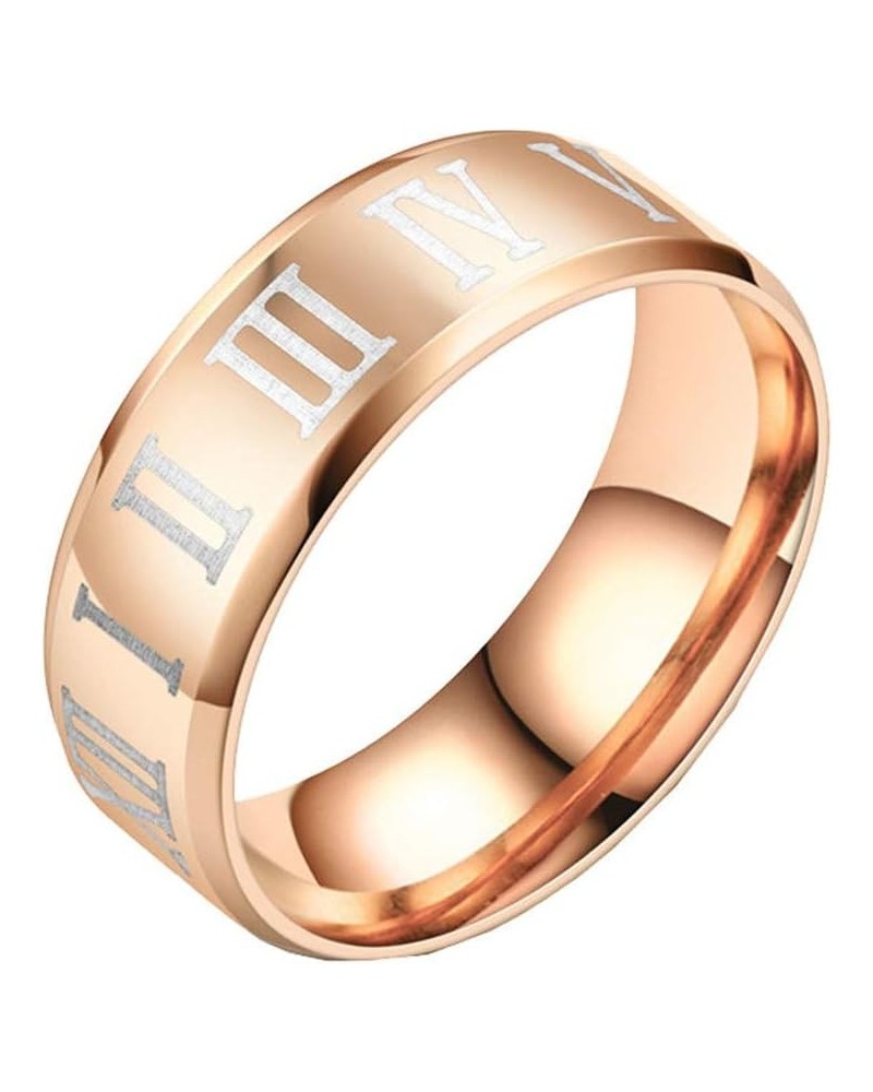 Unisex Stainless Steel Jewelry 8MM Classic Roman Numerals Couple Ring Wedding Band Rose Gold $6.99 Rings