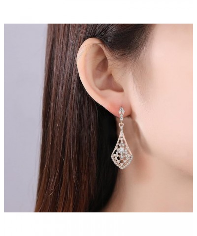 Retro Diamond Hollow Chandelier Teardrop Dangle Stud Earrings Formal Long Earrings for Women Rose Gold A-rose gold $9.02 Earr...