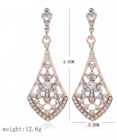 Retro Diamond Hollow Chandelier Teardrop Dangle Stud Earrings Formal Long Earrings for Women Rose Gold A-rose gold $9.02 Earr...