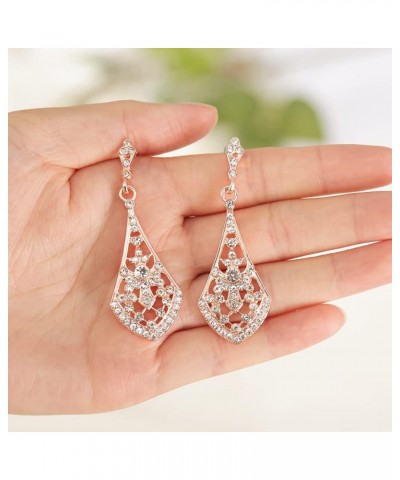 Retro Diamond Hollow Chandelier Teardrop Dangle Stud Earrings Formal Long Earrings for Women Rose Gold A-rose gold $9.02 Earr...