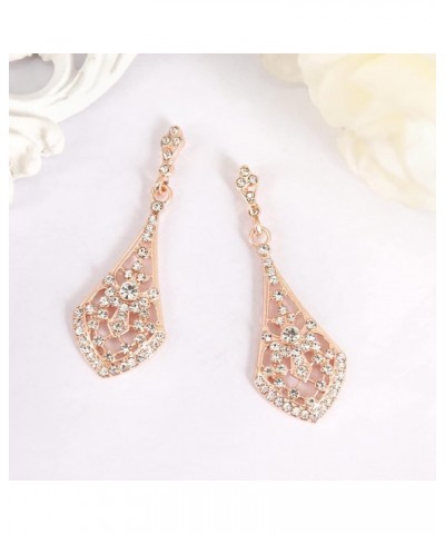 Retro Diamond Hollow Chandelier Teardrop Dangle Stud Earrings Formal Long Earrings for Women Rose Gold A-rose gold $9.02 Earr...