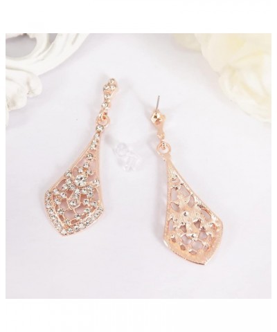 Retro Diamond Hollow Chandelier Teardrop Dangle Stud Earrings Formal Long Earrings for Women Rose Gold A-rose gold $9.02 Earr...