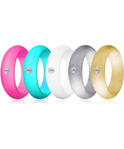 Silicone Diamond Wedding Ring, LUNIQI Silicone Band with Rhinestone for Women, Bling and Shine Diamond for Single or Married ...