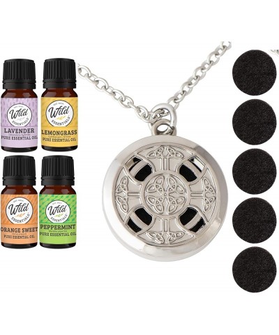 Wild Essentials Celtic Cross Essential Oil Diffuser Nickel Free Alloy Locket Pendant with 24 inch Chain, 6 Refill Pads, Custo...