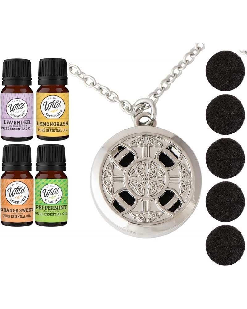 Wild Essentials Celtic Cross Essential Oil Diffuser Nickel Free Alloy Locket Pendant with 24 inch Chain, 6 Refill Pads, Custo...