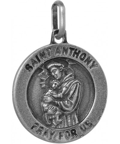 12mm Dainty Sterling Silver St Anthony Medal Necklace 1/2 inch Round Nickel Free Italy Free 24 inch Stainless Steel chain Oxi...