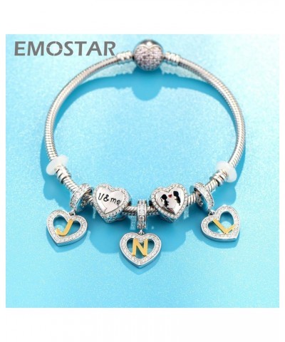 Letter Charm Initial A-Z Beads fit European DIY Bracelet, 18K Gold Plated Letras Charms, 925 Sterling Silver Heart Alphabet N...