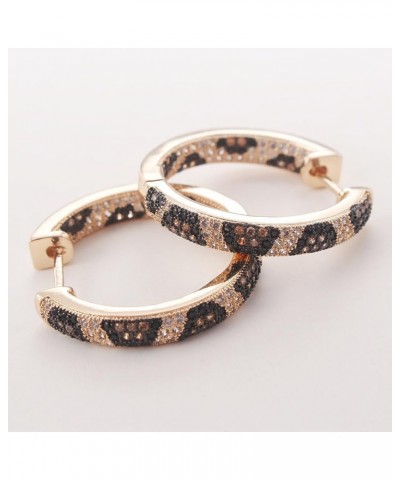 Shinny Animal Leopard Print Earrings Cubic Zirconia Paving Gold Plated Women Hoop Earrings Statement Chunky Circle Huggie Ear...