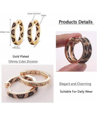 Shinny Animal Leopard Print Earrings Cubic Zirconia Paving Gold Plated Women Hoop Earrings Statement Chunky Circle Huggie Ear...