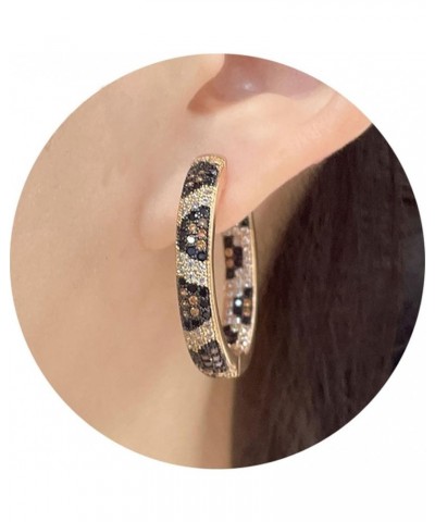 Shinny Animal Leopard Print Earrings Cubic Zirconia Paving Gold Plated Women Hoop Earrings Statement Chunky Circle Huggie Ear...