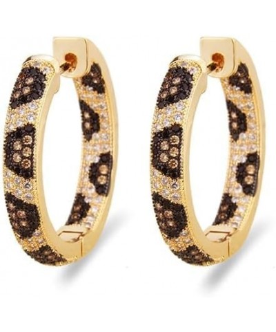 Shinny Animal Leopard Print Earrings Cubic Zirconia Paving Gold Plated Women Hoop Earrings Statement Chunky Circle Huggie Ear...