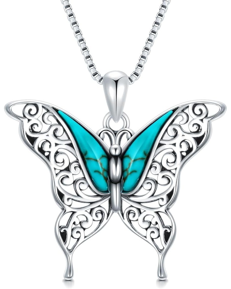 Genuine Turquoise Butterfly Necklace, Sterling Silver Boho Vintage Native American Necklace Western Jewelry Birthdays Gift fo...