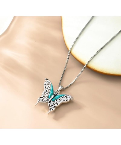 Genuine Turquoise Butterfly Necklace, Sterling Silver Boho Vintage Native American Necklace Western Jewelry Birthdays Gift fo...