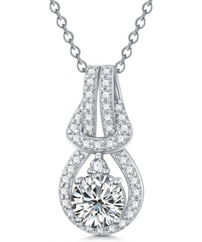 Moissanite Necklaces for Women Platinum Plated Silver 1 Carat Center Moissanite Halo Pendant Necklaces, 18''-20'' $48.87 Neck...