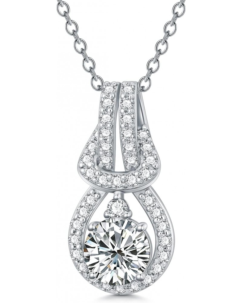 Moissanite Necklaces for Women Platinum Plated Silver 1 Carat Center Moissanite Halo Pendant Necklaces, 18''-20'' $48.87 Neck...