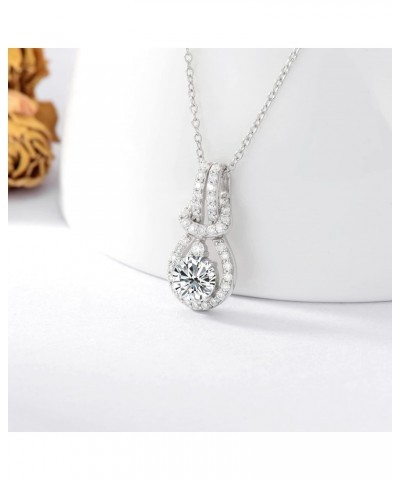 Moissanite Necklaces for Women Platinum Plated Silver 1 Carat Center Moissanite Halo Pendant Necklaces, 18''-20'' $48.87 Neck...