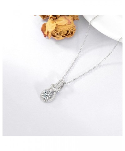 Moissanite Necklaces for Women Platinum Plated Silver 1 Carat Center Moissanite Halo Pendant Necklaces, 18''-20'' $48.87 Neck...