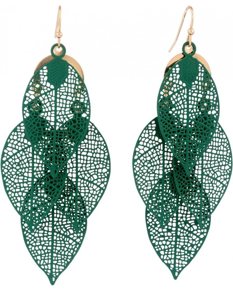 Bridal Vingtage 4 Teardrop Shape Pierced Dangle Earrings Large Statement Earrings Green-4 Leaf $8.75 Earrings