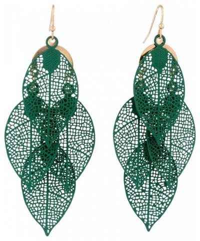 Bridal Vingtage 4 Teardrop Shape Pierced Dangle Earrings Large Statement Earrings Green-4 Leaf $8.75 Earrings