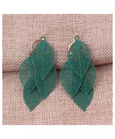 Bridal Vingtage 4 Teardrop Shape Pierced Dangle Earrings Large Statement Earrings Green-4 Leaf $8.75 Earrings