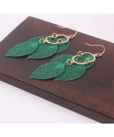 Bridal Vingtage 4 Teardrop Shape Pierced Dangle Earrings Large Statement Earrings Green-4 Leaf $8.75 Earrings