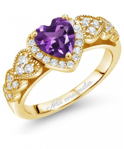 Build your Own Personalized 6mm Heart Shape Birthstone and White Zirconia 18K Yellow Gold Plated Silver Ring $49.39 Rings