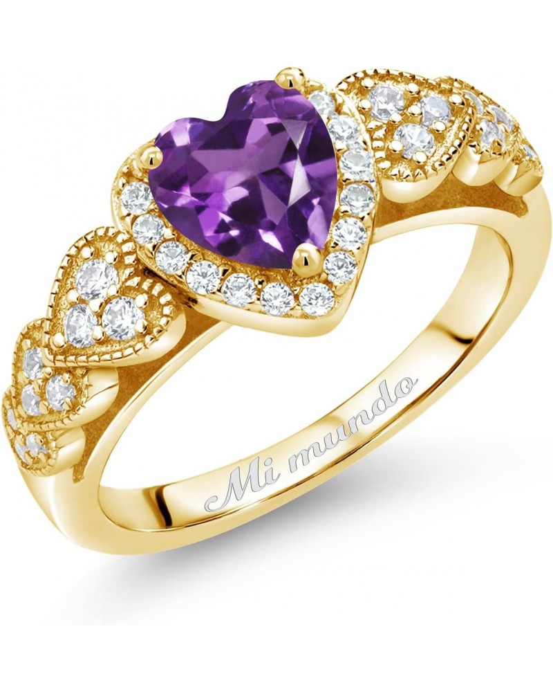 Build your Own Personalized 6mm Heart Shape Birthstone and White Zirconia 18K Yellow Gold Plated Silver Ring $49.39 Rings