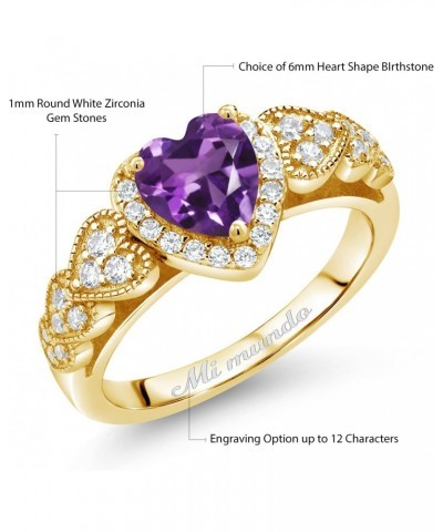 Build your Own Personalized 6mm Heart Shape Birthstone and White Zirconia 18K Yellow Gold Plated Silver Ring $49.39 Rings