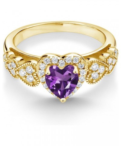 Build your Own Personalized 6mm Heart Shape Birthstone and White Zirconia 18K Yellow Gold Plated Silver Ring $49.39 Rings