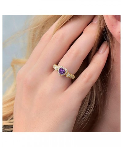 Build your Own Personalized 6mm Heart Shape Birthstone and White Zirconia 18K Yellow Gold Plated Silver Ring $49.39 Rings