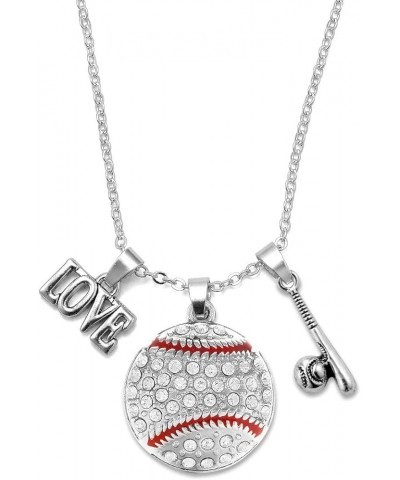 Silver Customized Charm 18 Inch Necklace with Cubic Zirconia Jewelry Love 4.0 Carat Baseball Bat $11.99 Necklaces