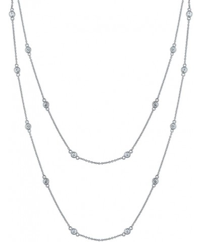 Sterling Silver Cubic Zirconia CZ by the Yard Station Necklace for Women, Rhodium Plated 36 inch $26.06 Necklaces