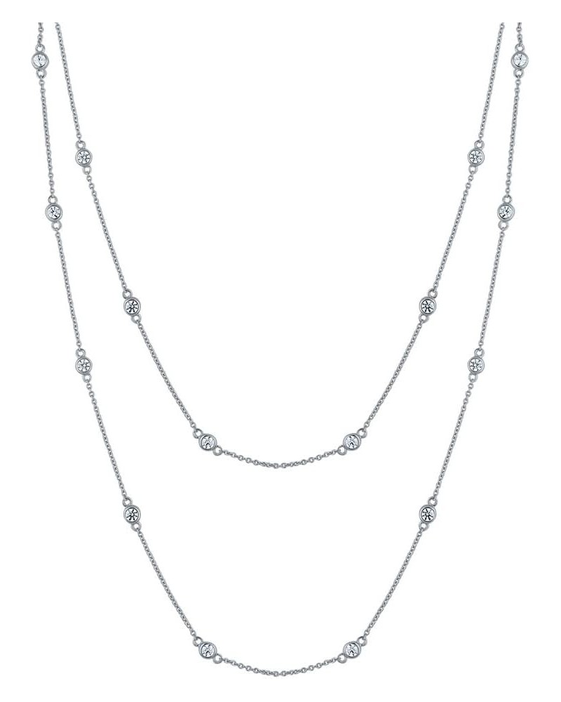 Sterling Silver Cubic Zirconia CZ by the Yard Station Necklace for Women, Rhodium Plated 36 inch $26.06 Necklaces