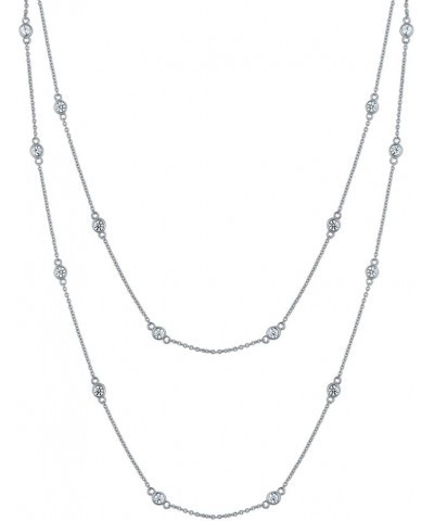 Sterling Silver Cubic Zirconia CZ by the Yard Station Necklace for Women, Rhodium Plated 36 inch $26.06 Necklaces