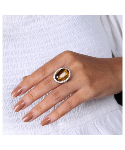 925 Sterling Silver Amazonite, Tiger Eye Ring for Women 19X15mm Oval Gemstone Boho Jewelry Tiger Eye $12.80 Rings