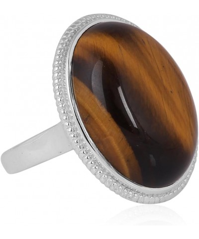 925 Sterling Silver Amazonite, Tiger Eye Ring for Women 19X15mm Oval Gemstone Boho Jewelry Tiger Eye $12.80 Rings