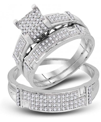 10kt White Gold Trio His & Hers Round Diamond Square Matching Bridal Wedding Ring Band Set 1/2 Cttw Women 5.5 Mens 13 $294.06...